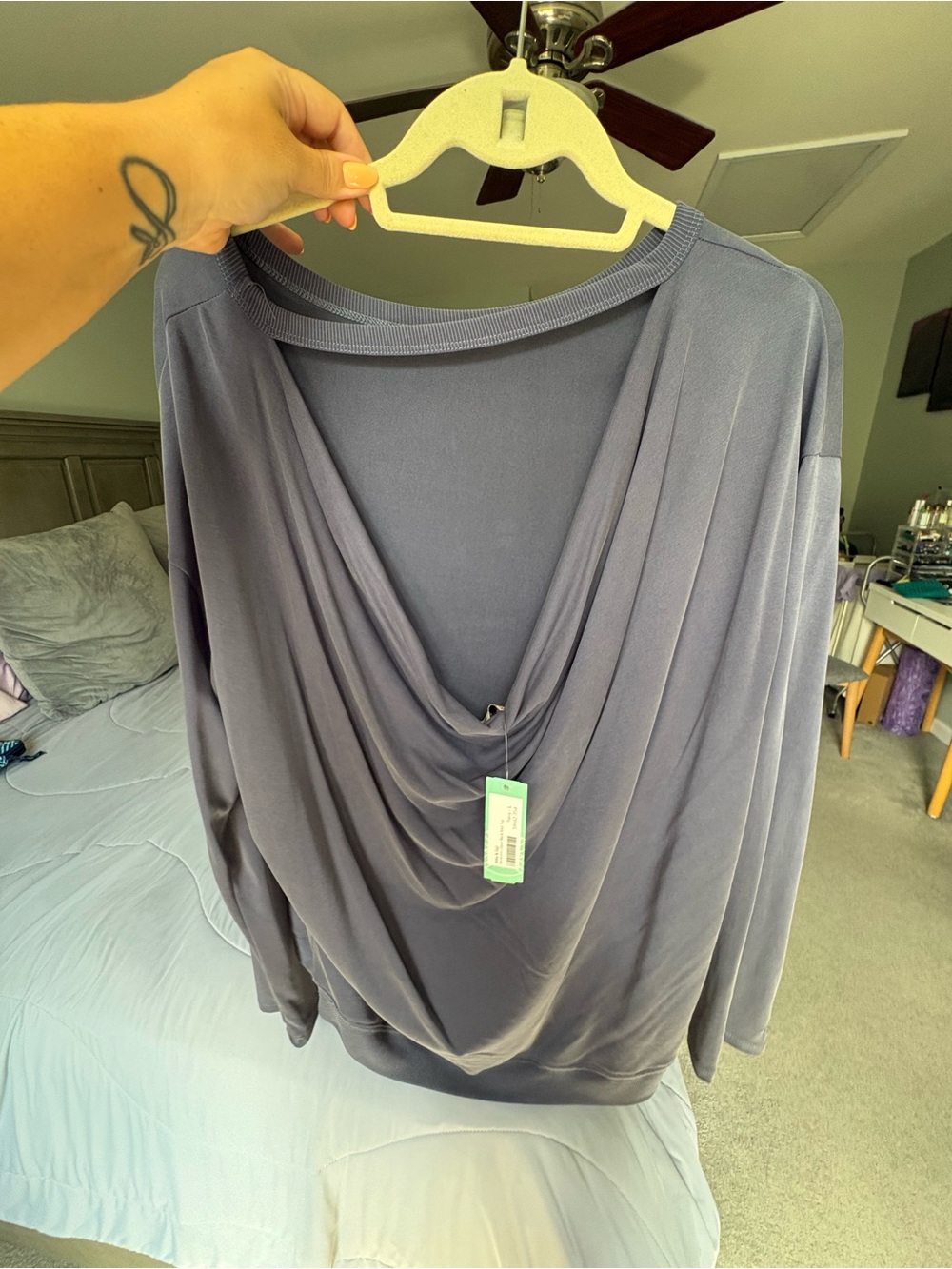 Draped Open Back Top in Dusty Blue